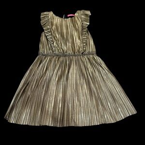 EUC Lebig Girls Size 5/6 Gold Pleated Kids Dress